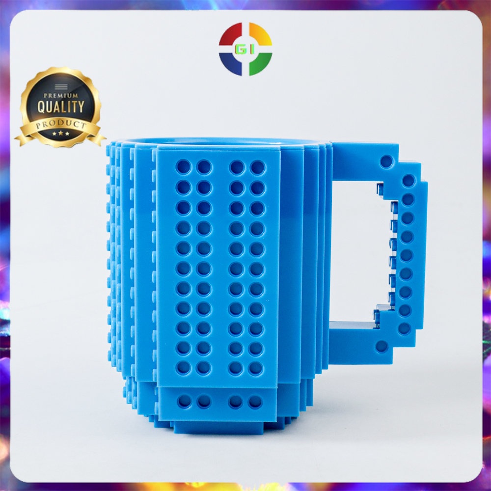 Gelas Mug LEGO Build-On Brick Toy Cup 350 ml Blue