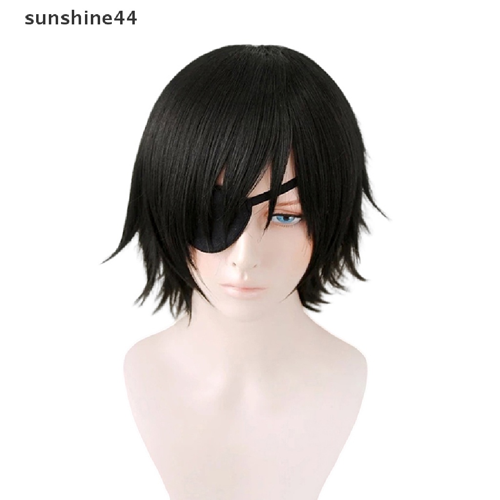 Sunshine Himeno Wig Chain Man Hitam Berbulu Lapis Rambut Sintetis Dengan Tempelan Mata.