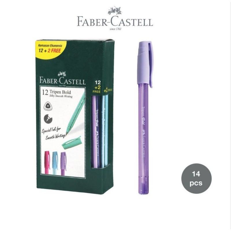 

Pulpen tripen bold Faber Castell (1 lusin bonus 2pcs)