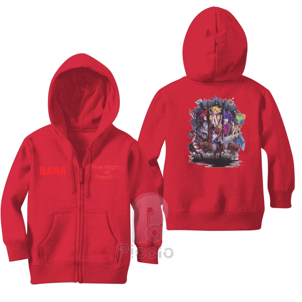 SWEATER HOODIE ZIPPER ANAK MOTIF ANIME FIVE NIGHTS AT FREDDYS UNISEX (FREE NAMA)