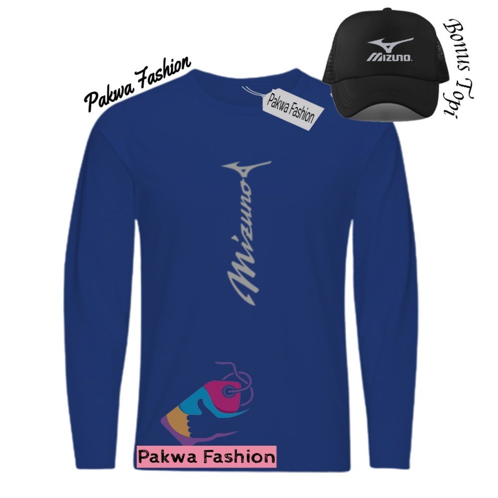 Bonus Topi Kaos Distro Lengan Panjang Mizuno Garis Lurus Silver Baju Tshirt Polos Pria Wanita Dewasa
