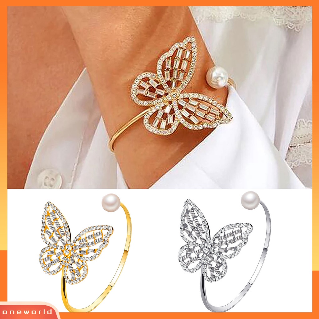 {oneworld} Gelang Bangle Stylish All-match Flexible Alloy Pembukaan Adjustable Butterfly Untuk Pesta