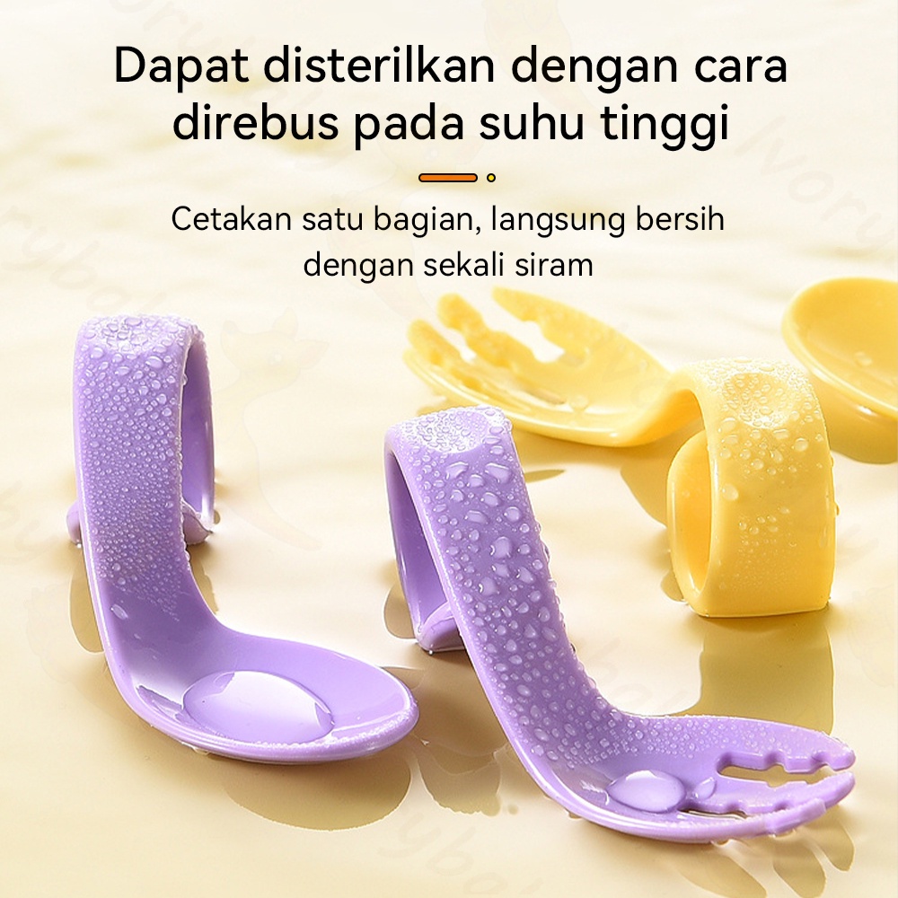 Ivorybaby Sendok garpu set bayi anak melengkung Sendok makan bayi anti slip Sendok makan anak belajar