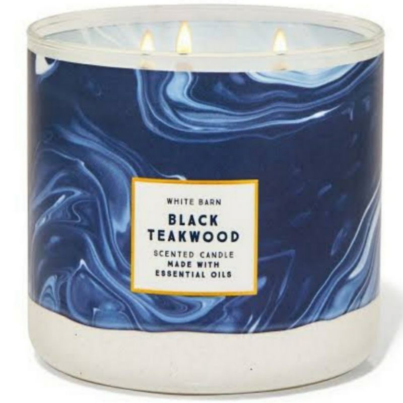 BATH &amp; BODY WORKS BBW BLACK TEAKWOOD 3-WICK SCENTED CANDLE 3-WICK SCENTED CANDLE 411 G LILIN WANGI 3 SUMBU UKURAN BESAR PENGHARUM RUANGAN