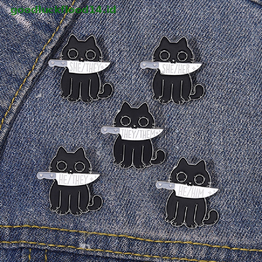 [GOOGFOUR] Enamel Pin Custom Kucing Hitam Belati Bros She Her He Him They Them Lapel Badges Animal Jewelry Gift Untuk Teman [TOP]