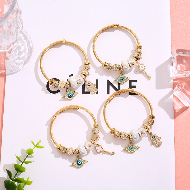 XiaoboACC Korea Fashion Retro Zirkon Mata Setan Liontin DIY Gelang Stainless Steel