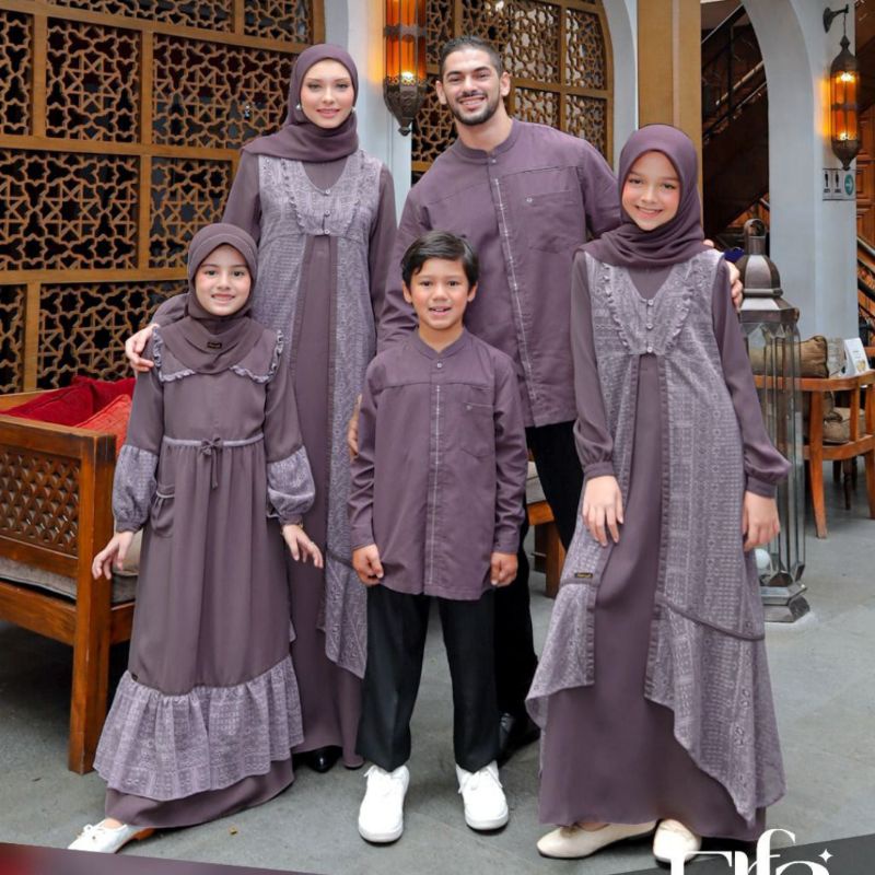 Ethica Elfa 264 Violet Ice Sarimbit Keluarga Muslim Gamis Brukat Koko Lengan Panjang