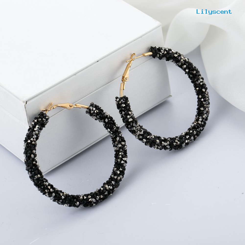 [LS] Fashion Wanita Bentuk Lingkaran Berlian Imitasi Hias Statement Hoop Earrings Jewelry