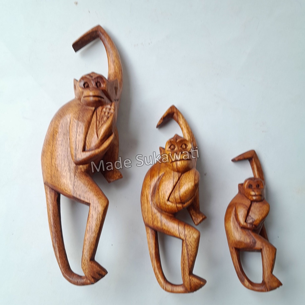 Set Patung Kayu monyet kera gantung isi 3pcs Kerajinan handmade Bali