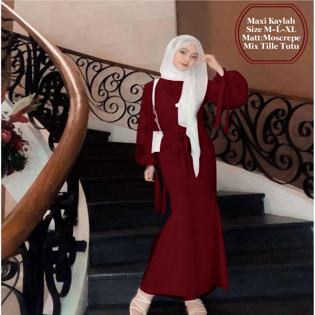 Pakaian Dress Muslim Wanita Busui Model Duyung Terbaru Lengan Balon/Maxi Kaylah Dress Size M-L-XL Matt Moscrepe Mix Tille Tutu/Gamis Wanita Kekinian