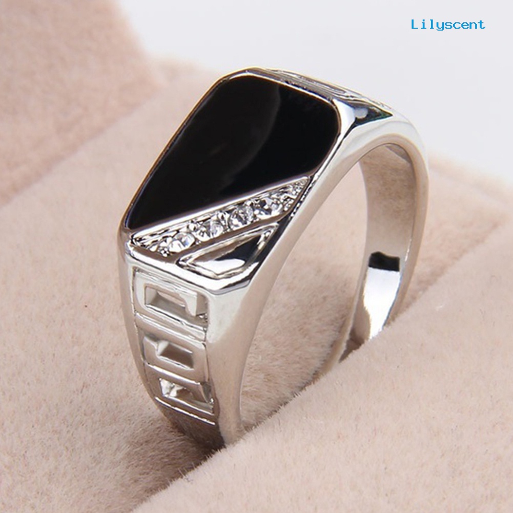 [LS] Fashion Pria Ringkas Segitiga Minyak Drip Berlian Imitasi Pesona Lebar Cincin Jari Band