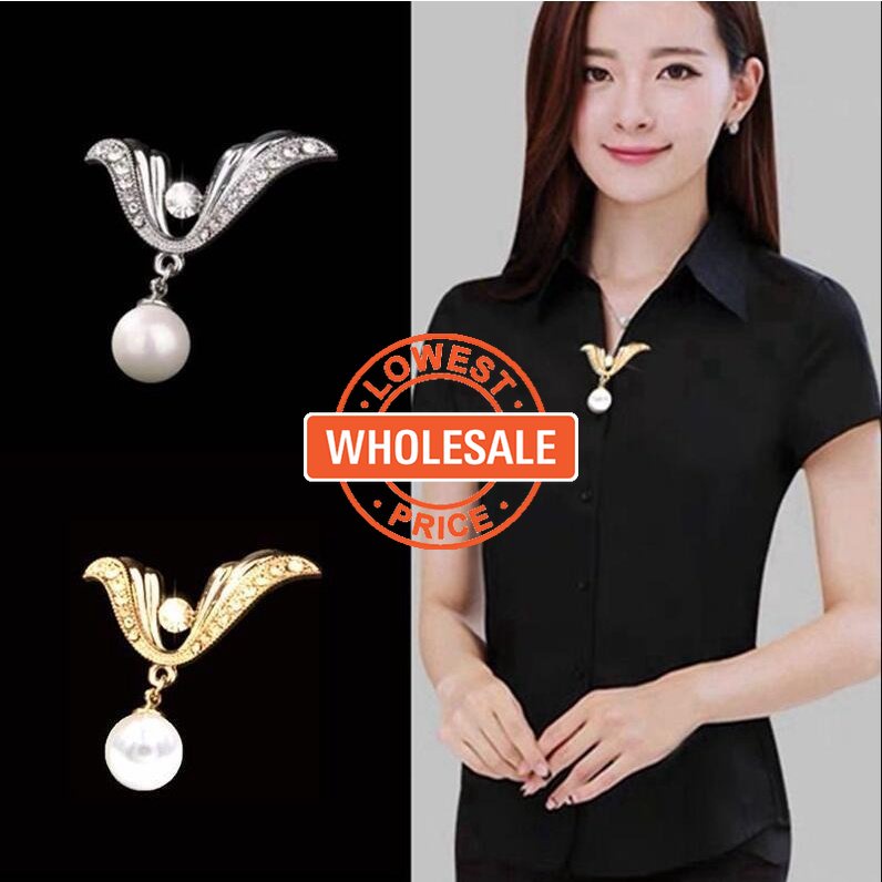 [Harga Grosir] 1pcs Fashion Mutiara Berlian Bros Sayap Malaikat Anti-Lapse Bros Pin Baju Sweater Pin Emas Perak Pin Untuk Wanita Elegan