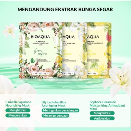 BIOAQUA Sheet Mask Masker Wajah Flowers Series | Hydrating Essence Face Mask Brightening dan Anti Acne (28g/pcs)