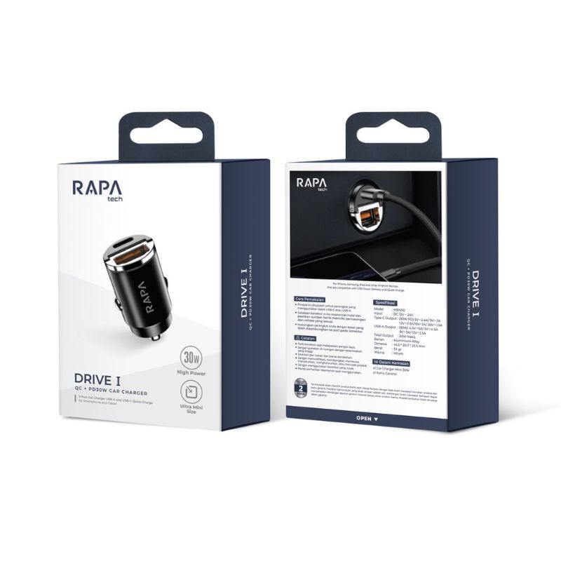 RAPAtech MB1010 Car Charger Dual Port Fast Charging QC3.0 PD 30W