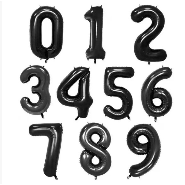 Balon Foil Angka Hitam ukuran 80cm / Balon Ulang Tahun Warna Hitam