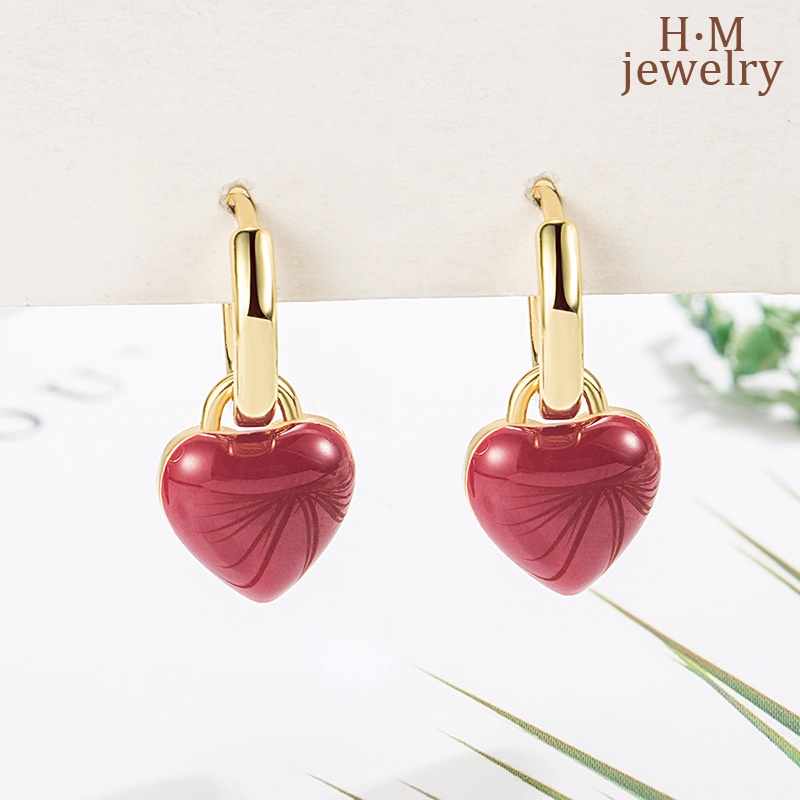 Anting Hati Cinta Merah Anting Retro Bermutu Tinggi Cahaya Anting Mewah2023Baru