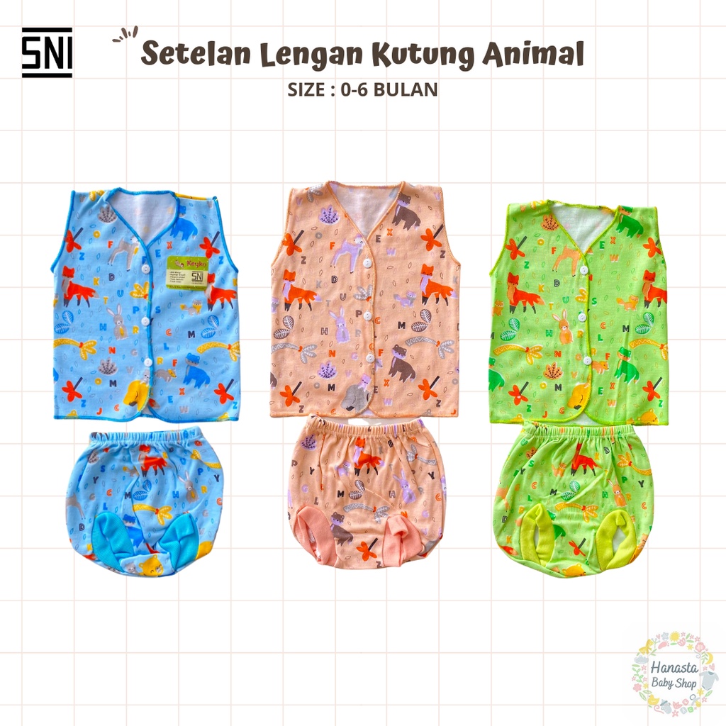 Baju Bayi Newborn Setelan Kutung Animal 0-6 Bulan