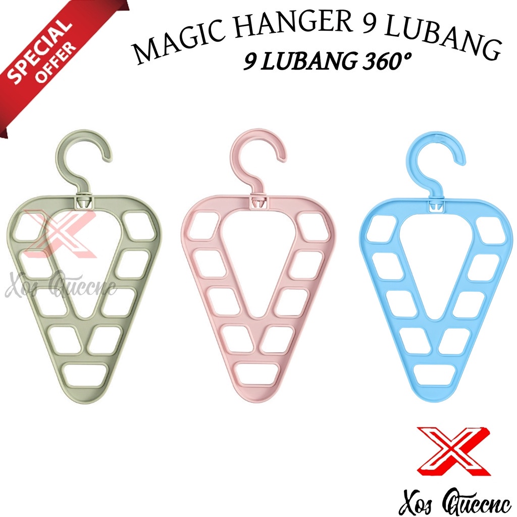 [XOQ] HANGER SEGITIGA 9 LUBANG / HANGER PAKAIAN 360 DERAJAT PUTAR / GANTUNGAN BAJU SERBAGUNA