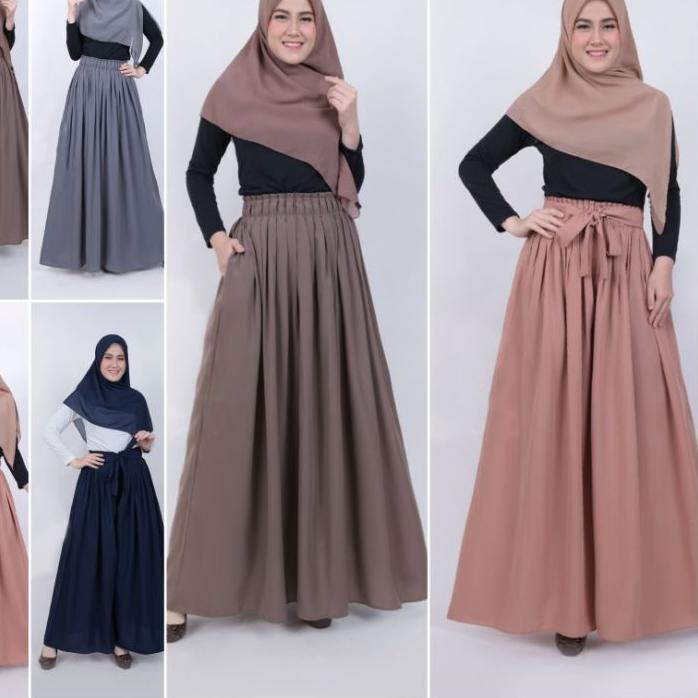 Terbaik.. Rok panjang wanita bahan wolfis / rok rempel polos / rok kerja / rok kuliah