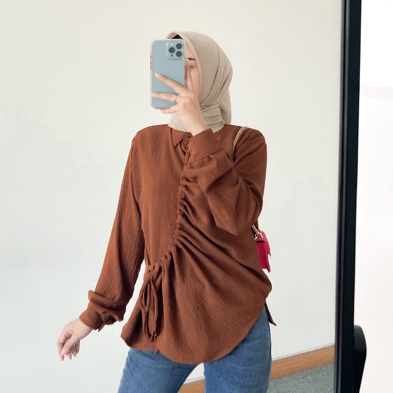 Corla Blouse Crinkle Kemeja Blouse Serut Wanita