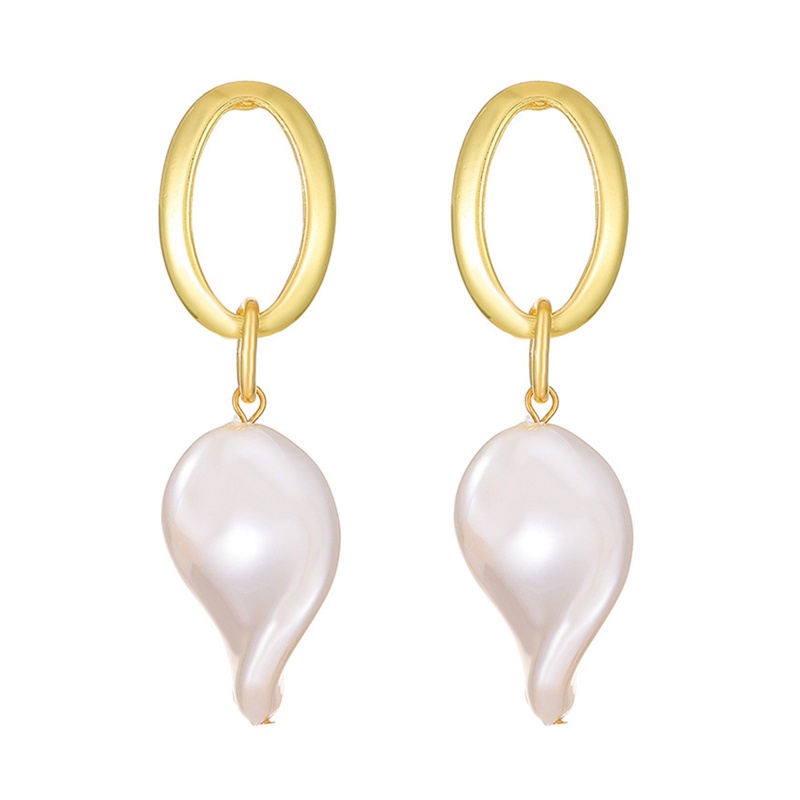 Lingkaran Anting Vintage Baru Imitasi Tinggi Baroque Pearl Earrings Emas Lingkaran Earclip Wanita Perhiasan