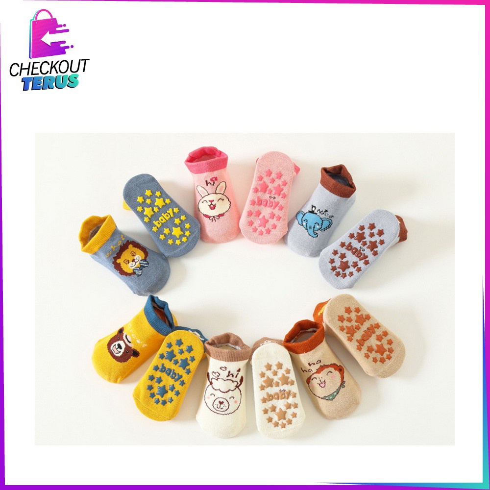 CT P544 Kaos Kaki Anak Bayi Balita 0 3 tahun Animal Sock Anti Slip Unisex Laki Laki Perempuan Anti Licin Import