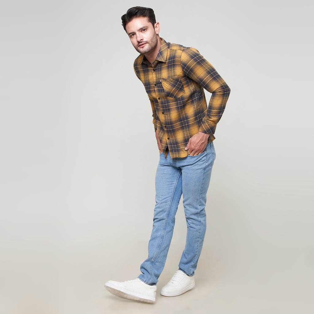 RGB Clothing Company Kemeja Flannel Pria Lengan Panjang Kuning RHMJ 1110222