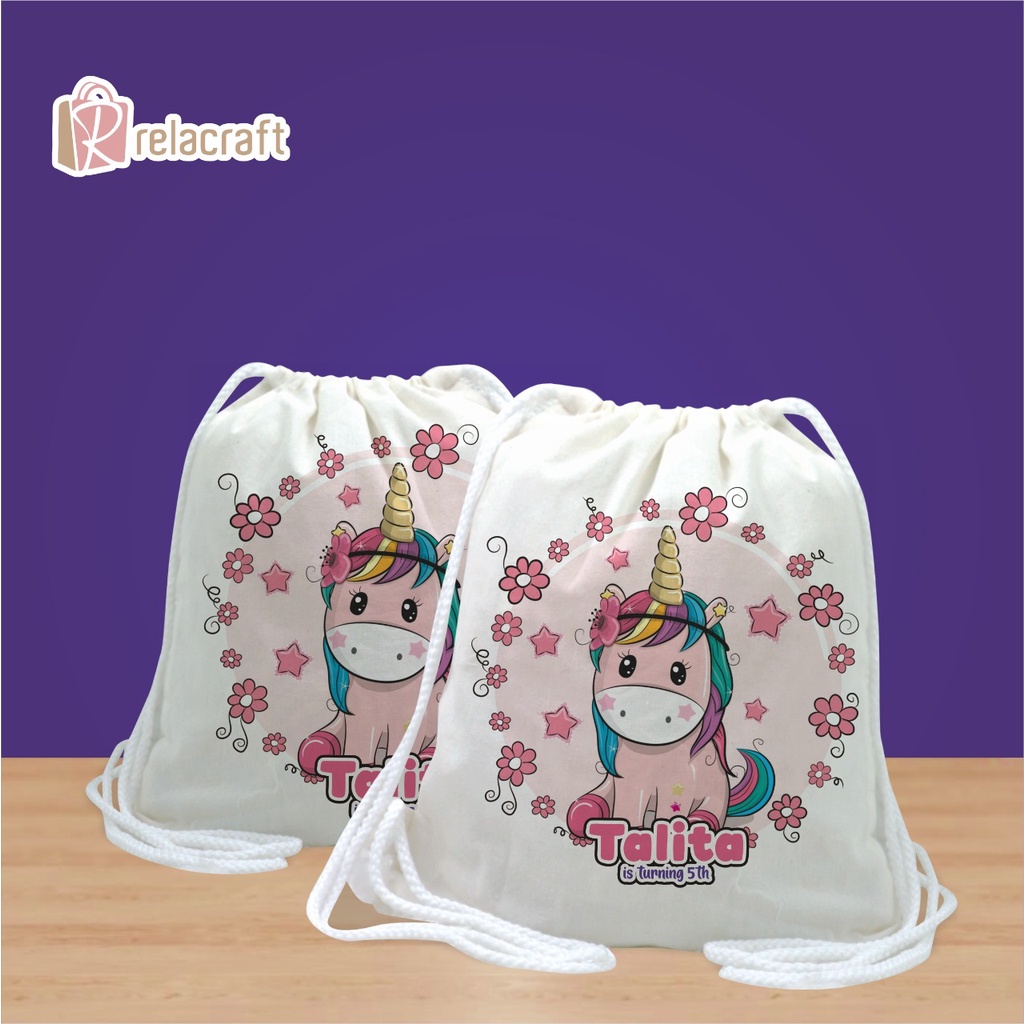 TEMA UNICORN KARTUN/TAS ANAK ULANGTAHUN/SOUVENIR MURAH/GENDONG/RANSEL/BLACU