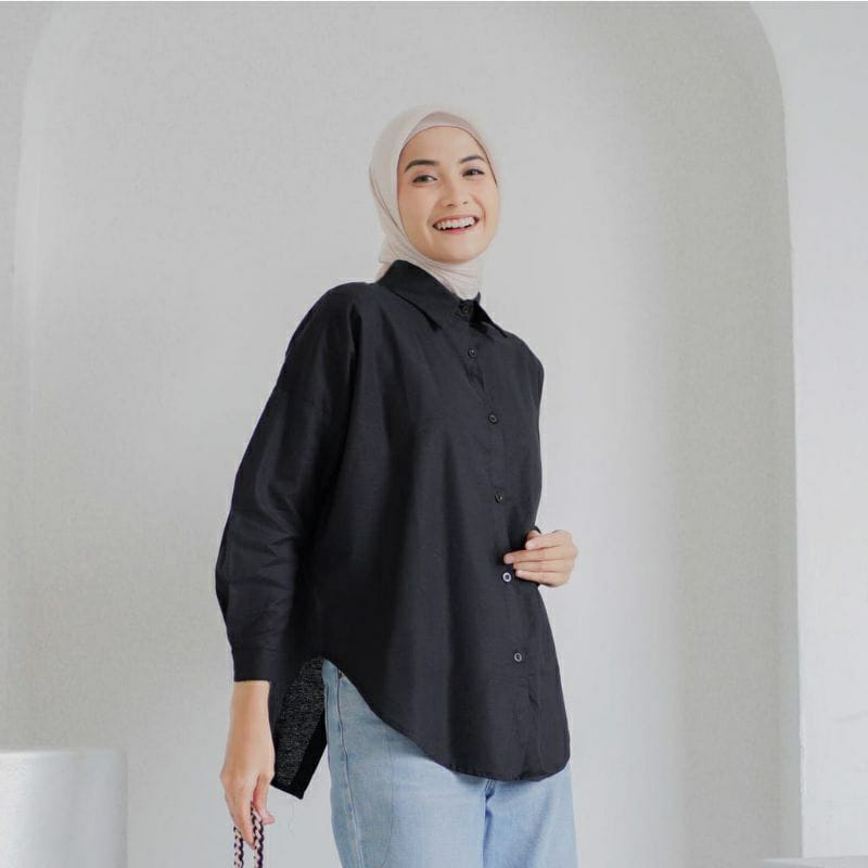 KEMEJA OVERSIZE SHIRT Baju Pakaian Atasan Blouse Blus Wanita Perempuan Cewek Dewasa Remaja Ukuran Jumbo lengan panjang