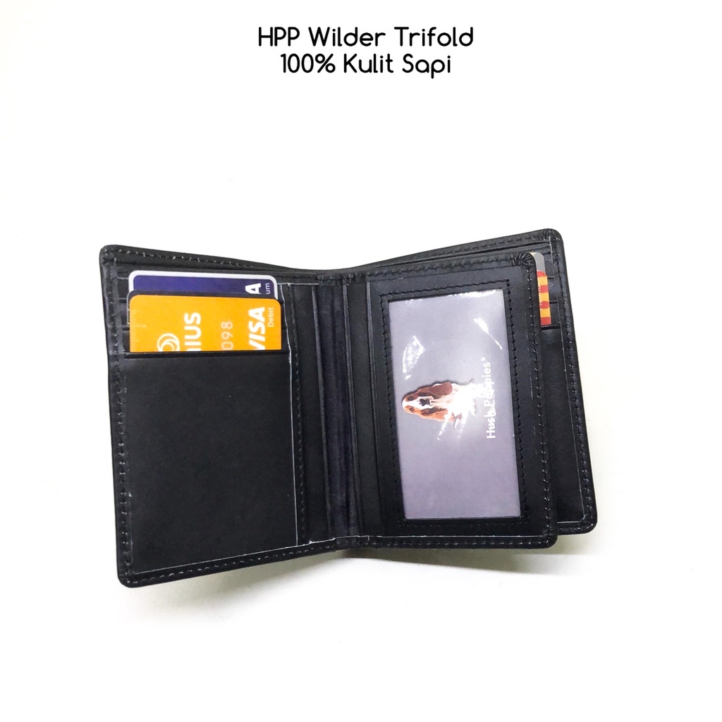 dompet pria hushpuppies wilder 2 trifold jetblack premium quality bahan asli kulit sapi dompet cowok