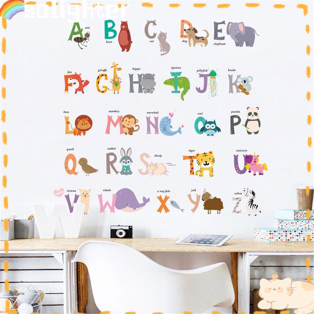 Solighter Alphabet Wall Stiker Kamar Tidur Anak Laki-Laki Dan Perempuan Removable Stiker Kelas