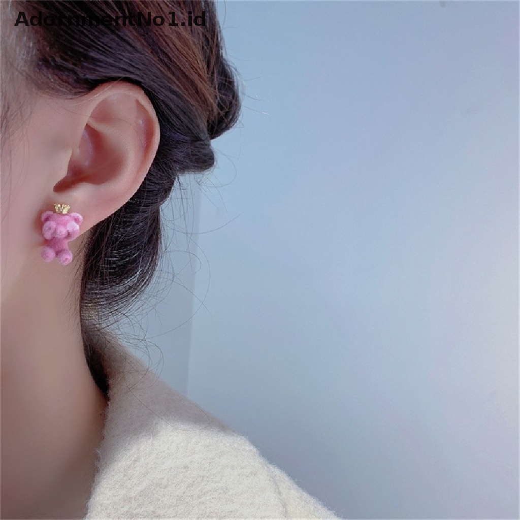 [AdornmentNo1] Lucu Flocking Plush Bear Stud Earrings Gadis Kawaii Hewan Anting Perhiasan Hadiah Pesta [ID]