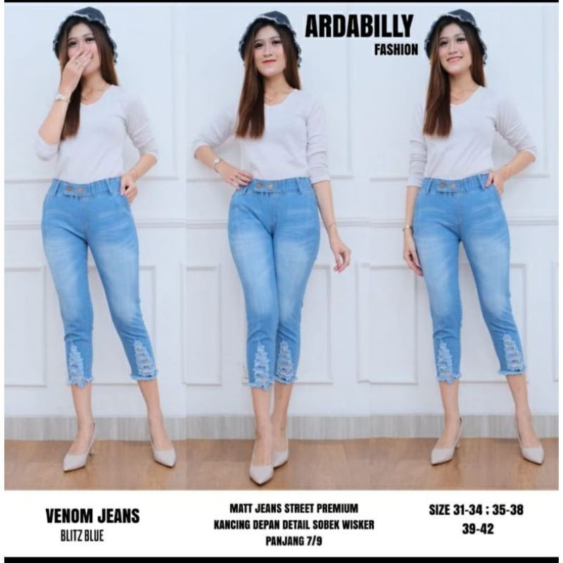 Monic Celana 7/9 Jeans Wanita Sobek tidak tembus pinggan Kancing Rekomendasi Influencer Ootd Cod