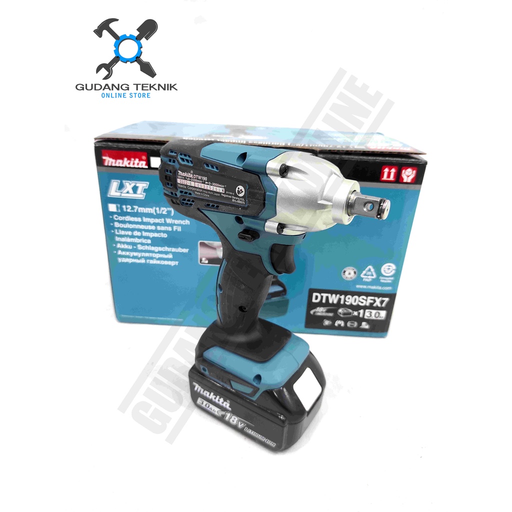 Impact Wrench CORDLESS MAKITA DTW190 SFX7 / Mesin Bor Pembuka Baut Baterai DTW 190 - Impect Impek Wrench Batery DTW-190 SFX7