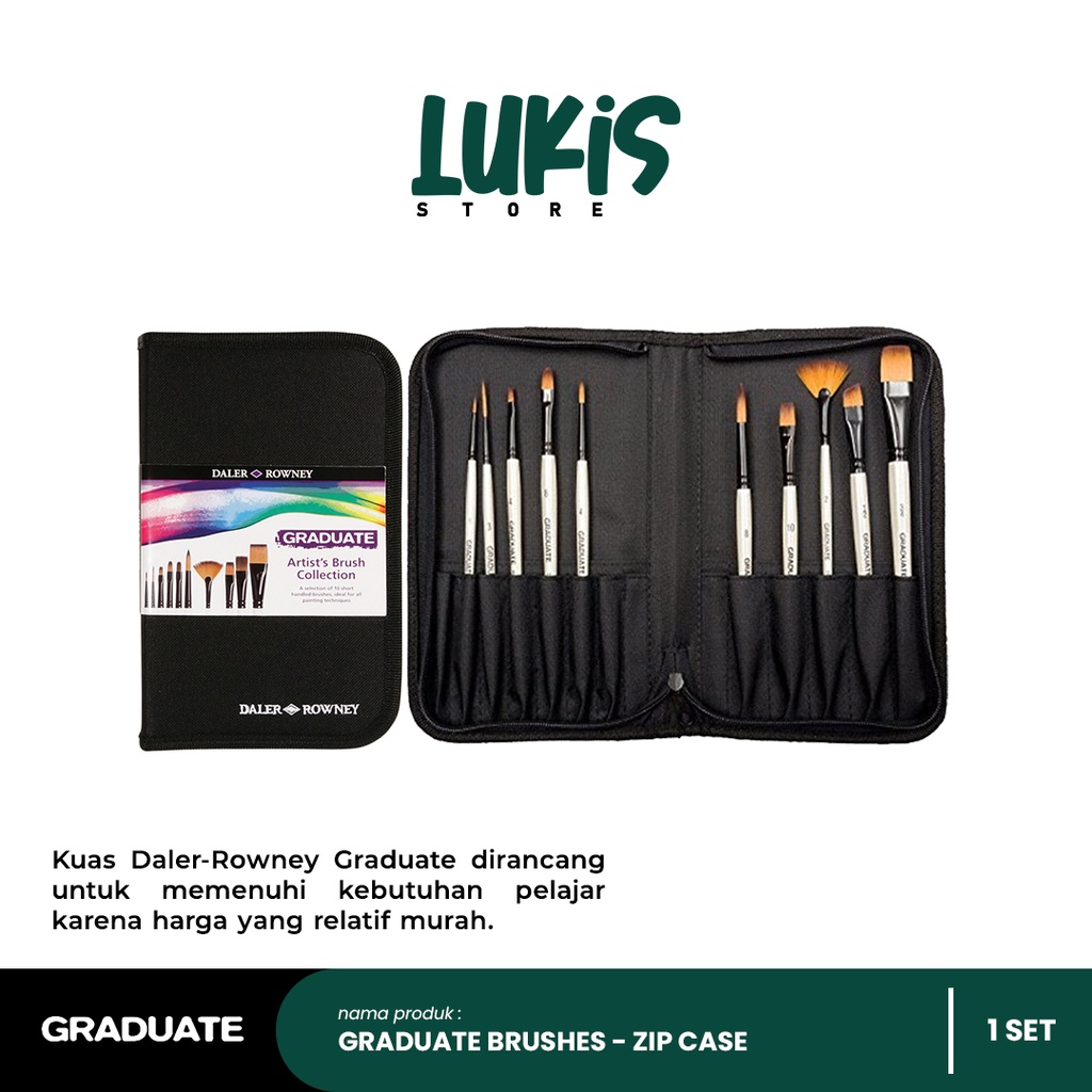 

Kuas Lukis GRADUATE Brushes SET | Zip Case | 10 pcs | Short Handle