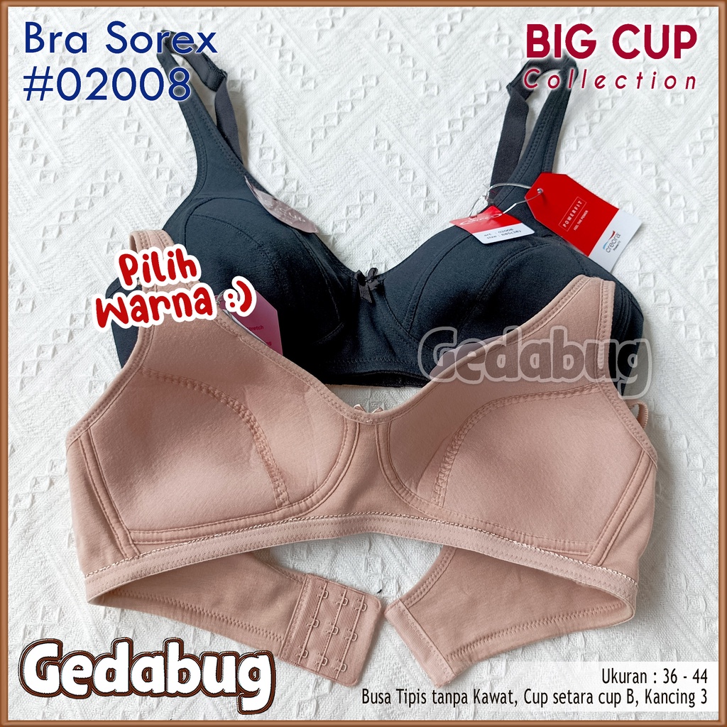 Bra Sorex 02008 BIG CUP | BH wanita dewasa Busa tipis tanpa kawat Kait 2 | Gedabug