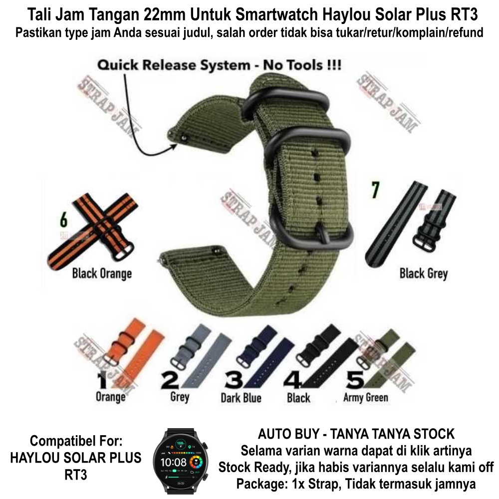 STT Nylon Strap 22mm Untuk Haylou Solar Plus RT3 - Tali Jam Tangan Nilon Stitching