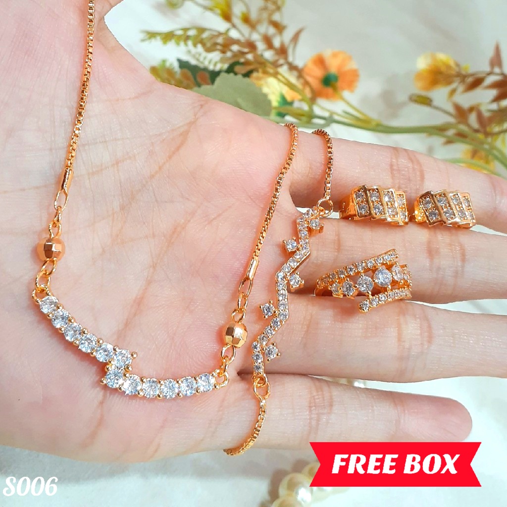 PGX Set Perhiasan Xuping Cincin Gelang Kalung Anting Lapis Emas - S006