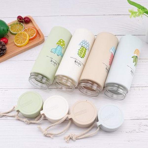 Yamata Botol Minum Kaca 450 ML / Botol Minum Lucu / Tumbler Kaca Unik Motif Tanaman Kaktus / Bottle Glass / Korean Bottle Tumbler