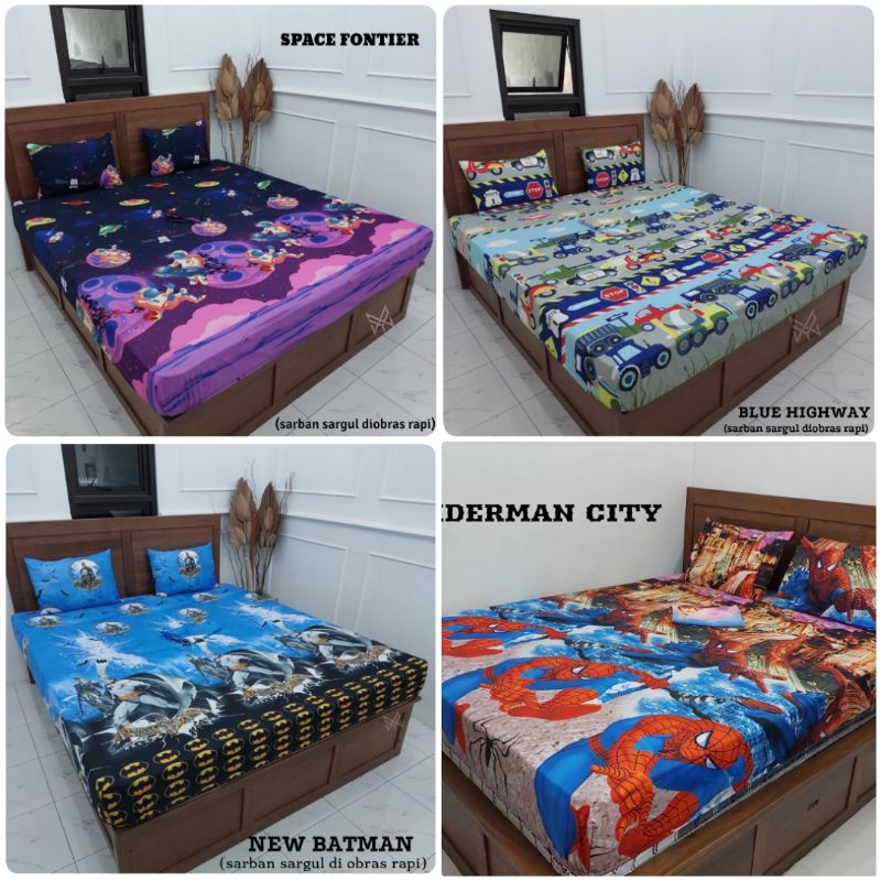 SPREI HOMEMADE PREMIUM MOTIF KARAKTER COWOK/SPIDERMAN/BATMAN/TAYO