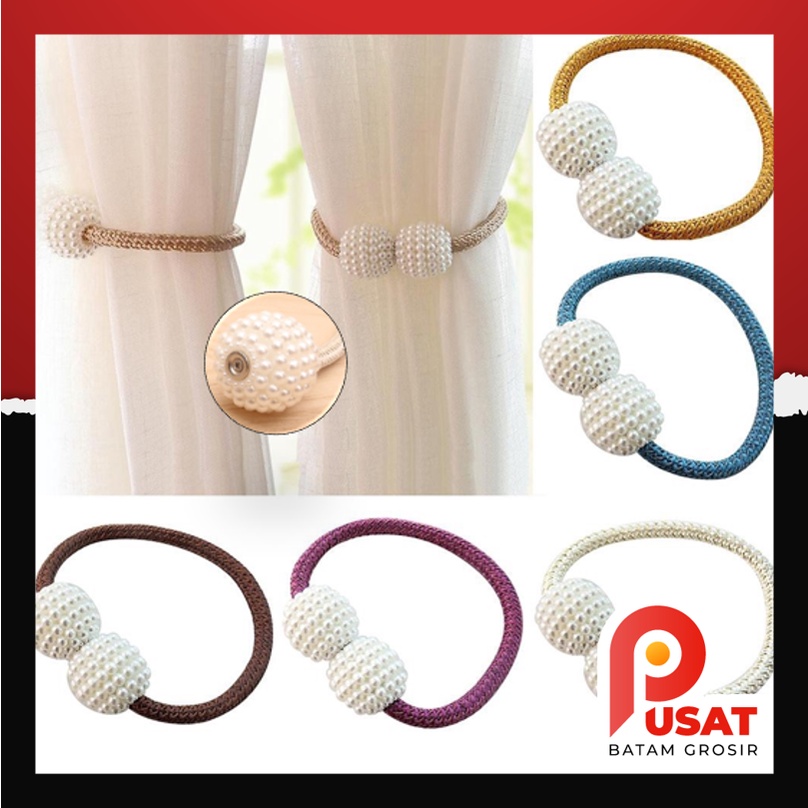 Pusat Batam Grosir - H695 (2 PCS) Tali Pengikat Tirai Magnet / Gorden dengan Buckle Magnet Aksen Mut
