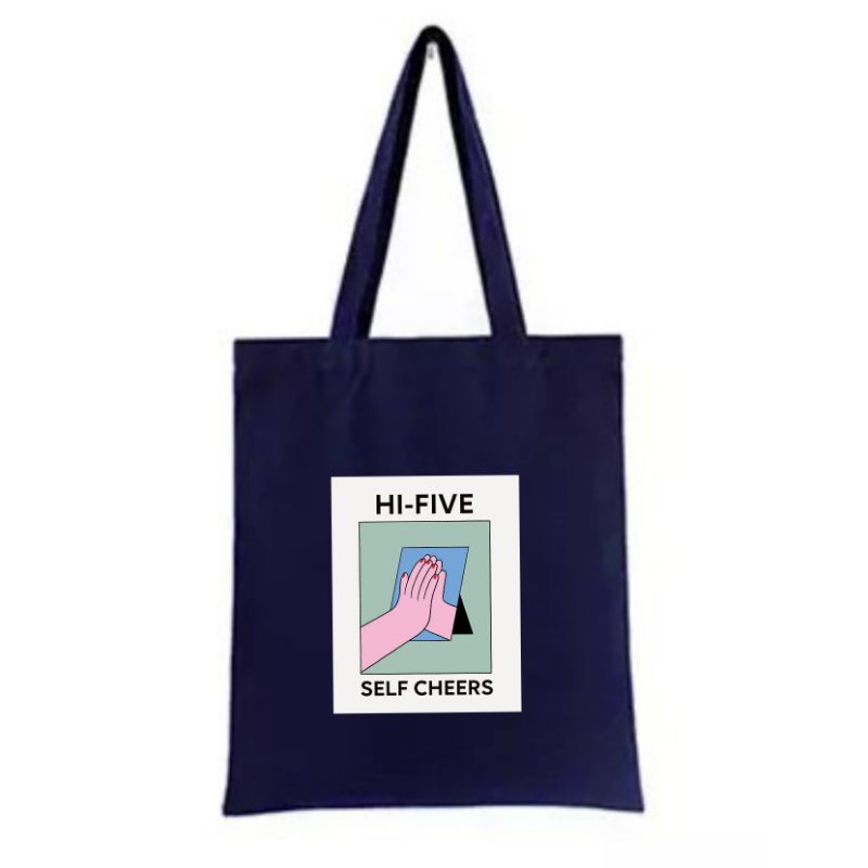Totebag Kanvas Hi five/Totebag pakai resleting /Totebag Pria /Totebag Wanita /Tote bag Tas Murah