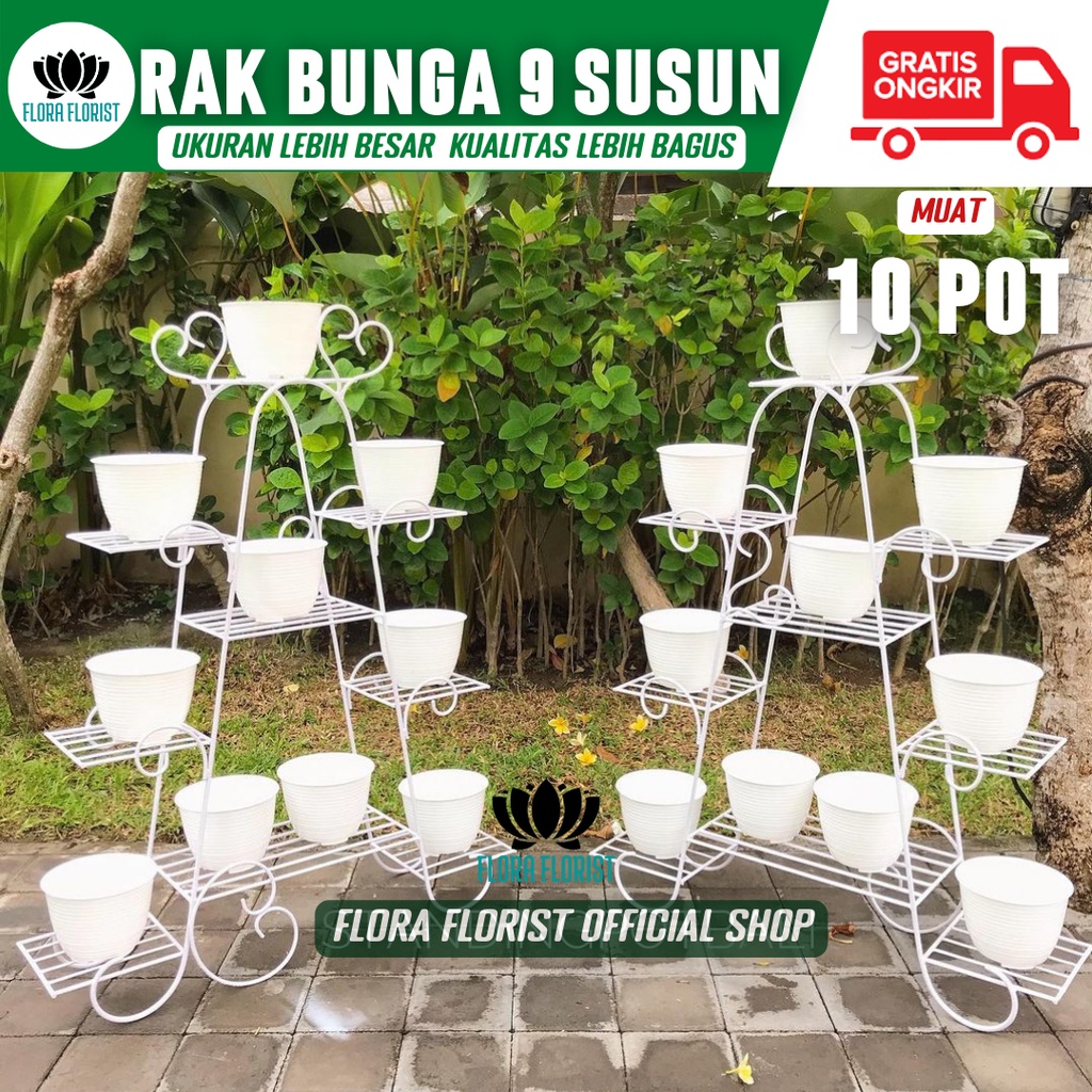 Rak Bunga Tanaman Hias Hidup susun besi Minimalis Bertingkat 9 Dudukan Pot Vas Bunga Aglonema