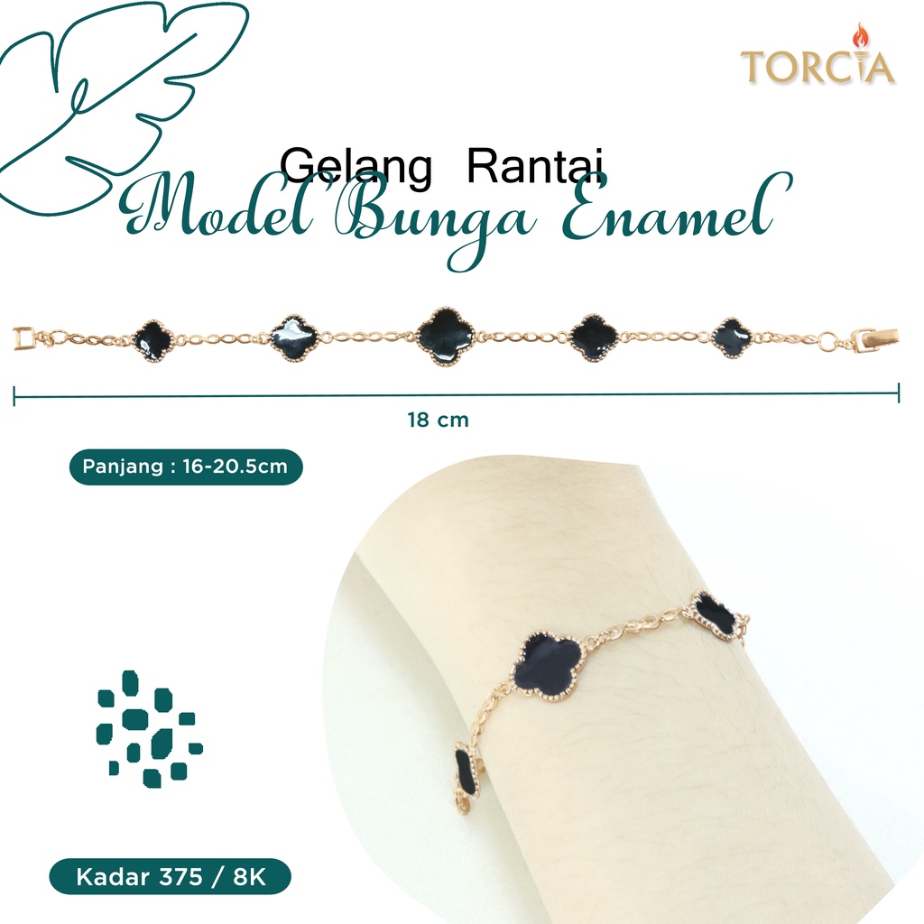 Gelang Rantai Emas Asli Model Bunga Enamel Kadar 375 Torcia