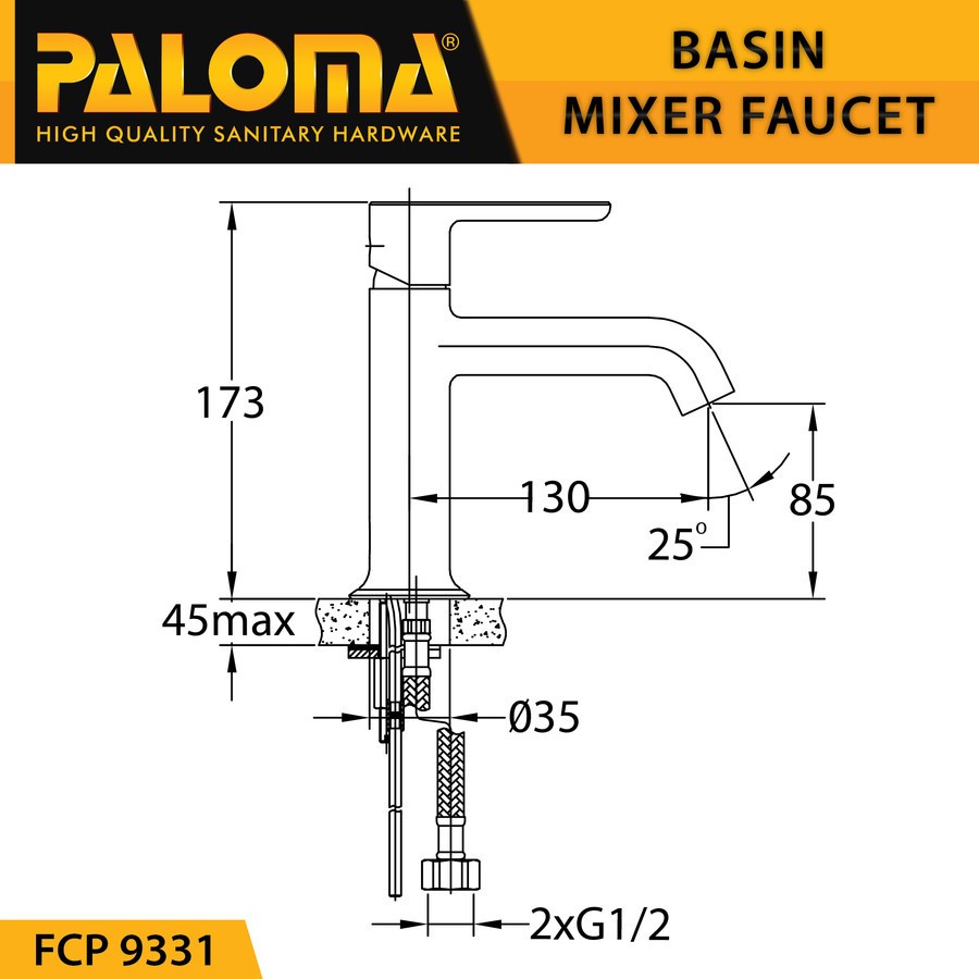 PALOMA FCP 9331 Keran Mixer Wastafel Cuci Tangan Panas Dingin Kran Air HITAM BLACK MATTE