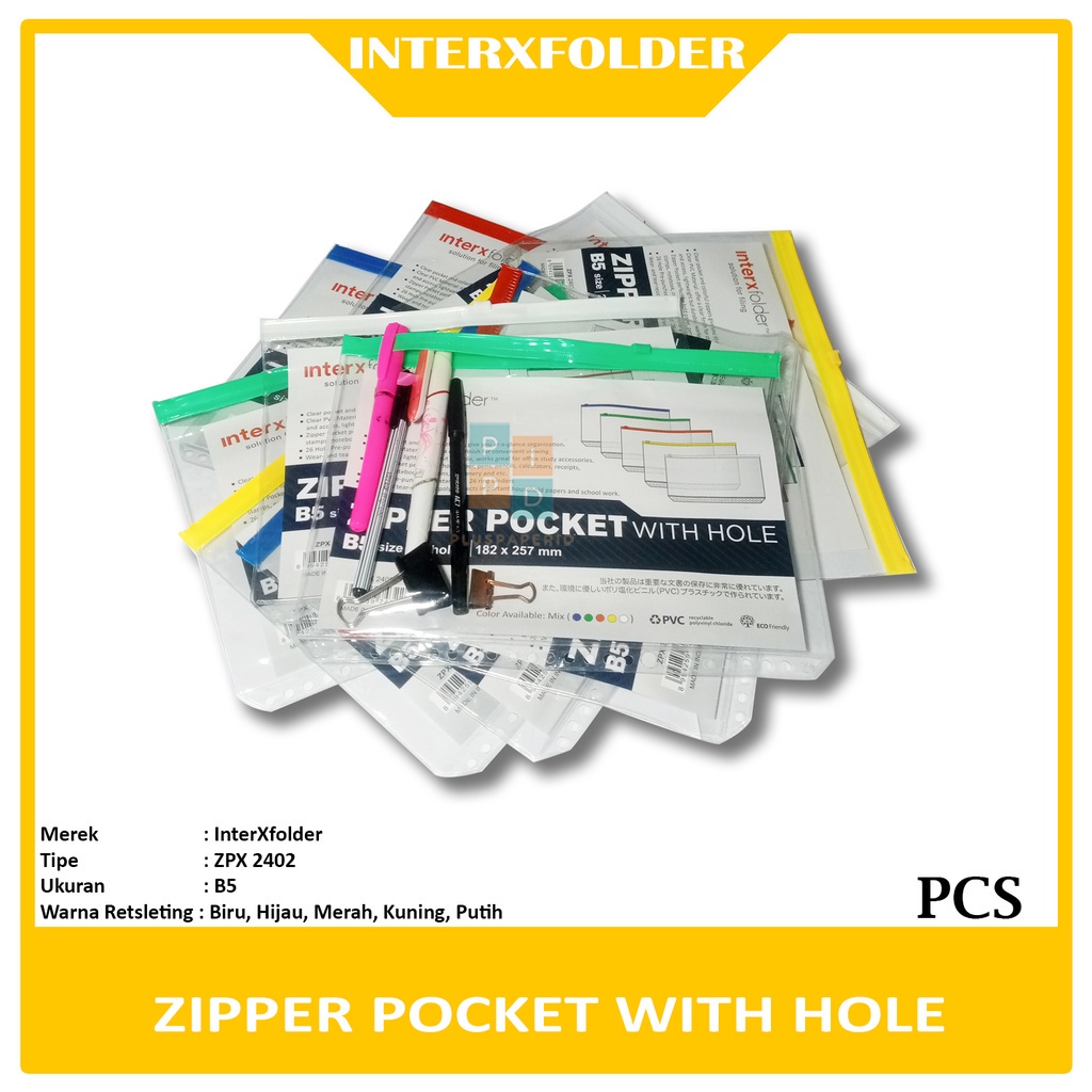 

INTERXFOLDER - Zipper Pocket With 26 Hole B5 - 2402 - Pcs