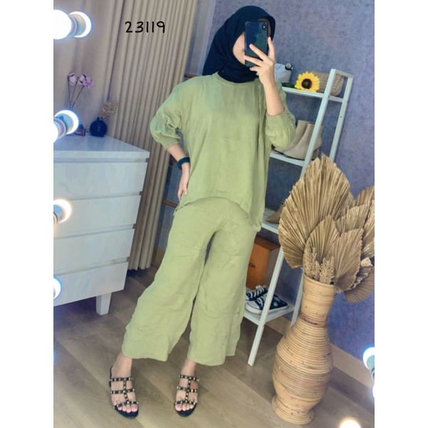 ONE SET RAJUT POLOS TANGAN PENDEK BALON CELANA KULOT PREMIUM