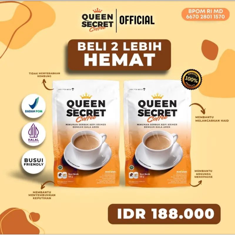 

PAKET 2 POUCH QUEEN SECRET COFFEE Minuman Kopi Herbal Solusi Membantu Kesehatan Wanita Free Emas