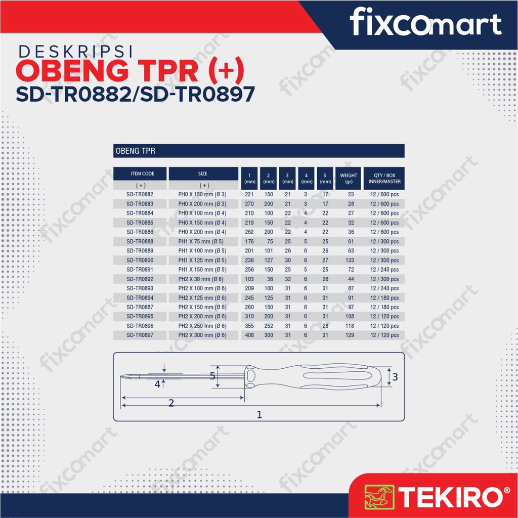 Tekiro TPR Screwdriver / Obeng TPR (+) PH1X150mm 5