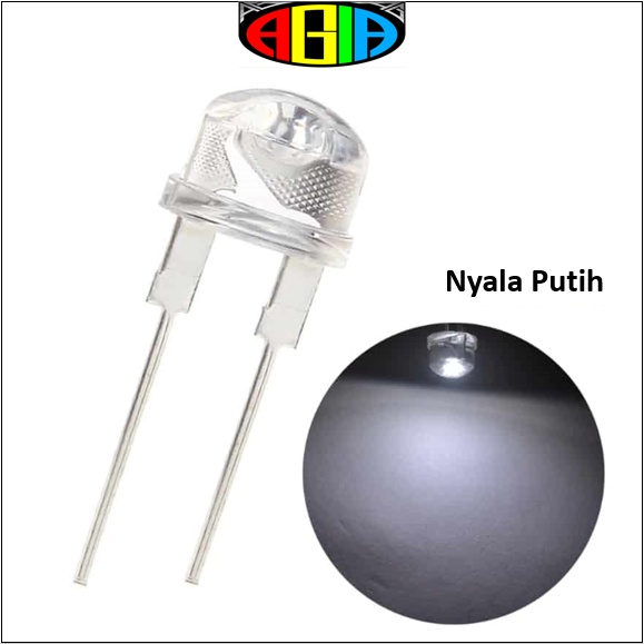 LED 8 mm Straw Hat White Lampu Putih Terang 8mm Strawhat